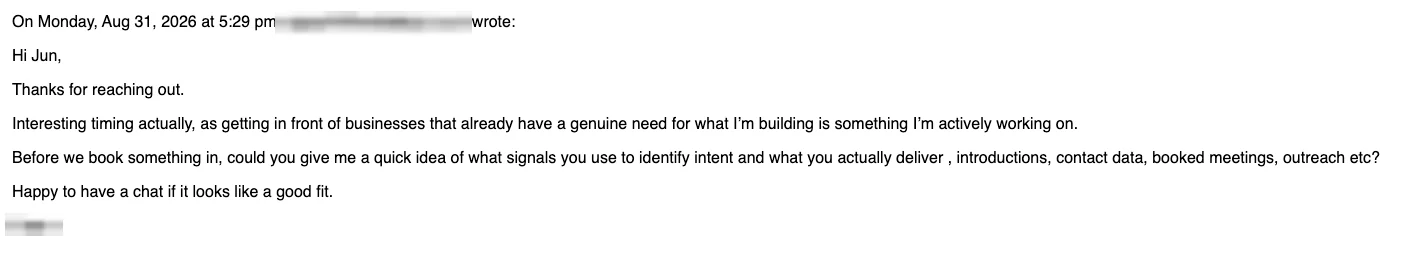 Positive reply: Interesting timing actually.