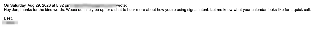 Positive reply: Would definitely be up for a chat.