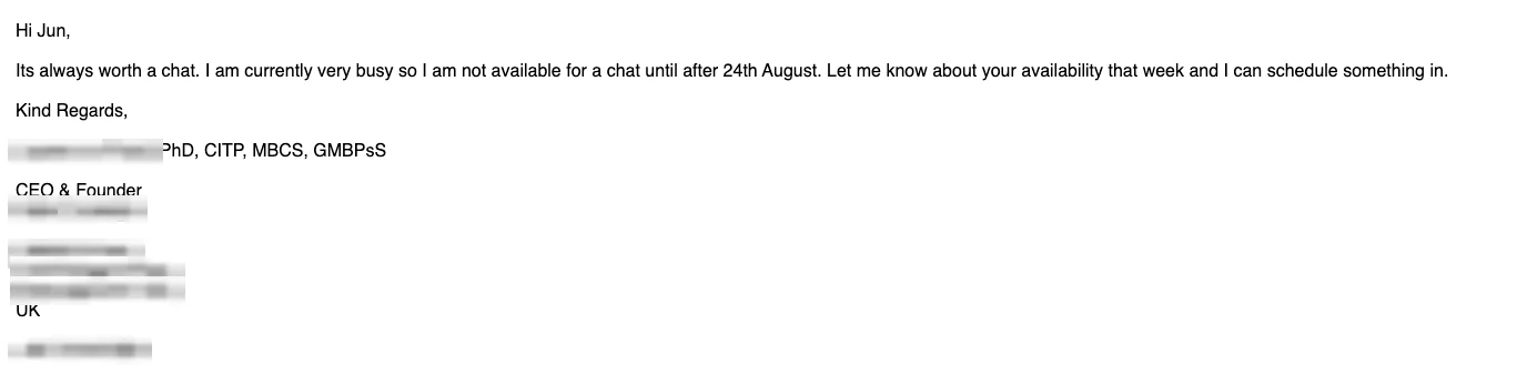 Positive reply: It's always worth a chat.