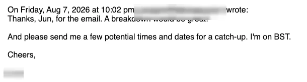 Positive reply: A breakdown would be great!