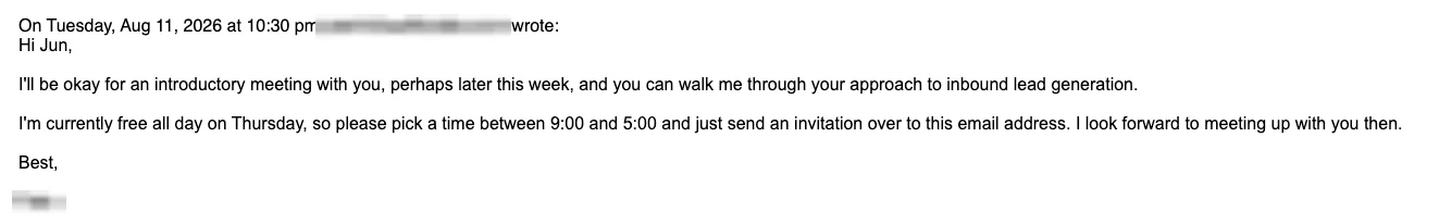 Positive reply: I'll be okay for an introductory meeting this week.