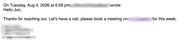 Positive reply: Let's have a call, please book a meeting for this week.